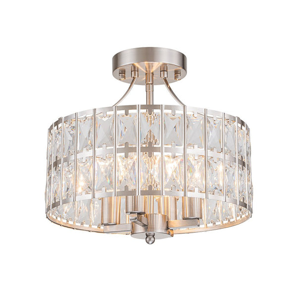 Modern Crystal Glass Semi Flush Drum Ceiling Light - Yiilighting