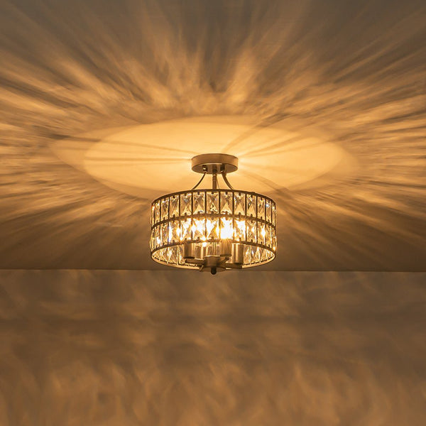 Modern Crystal Glass Semi Flush Drum Ceiling Light - Yiilighting