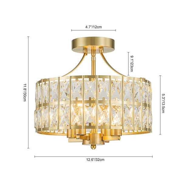 Modern Crystal Glass Semi Flush Drum Ceiling Light - Yiilighting