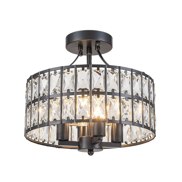 Modern Crystal Glass Semi Flush Drum Ceiling Light - Yiilighting