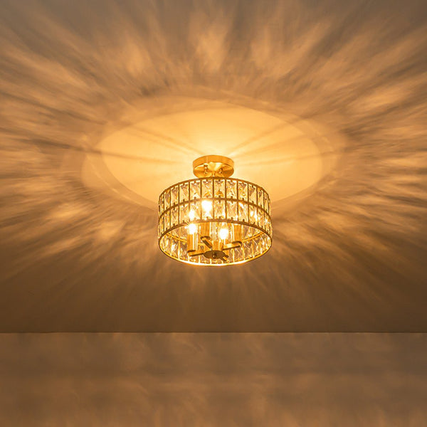 Modern Crystal Glass Semi Flush Drum Ceiling Light - Yiilighting