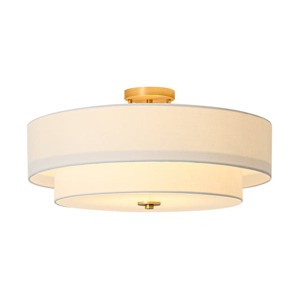 Modern Double Layer Concentric Linen Fabric Round Semi Flush Mount - Yiilighting