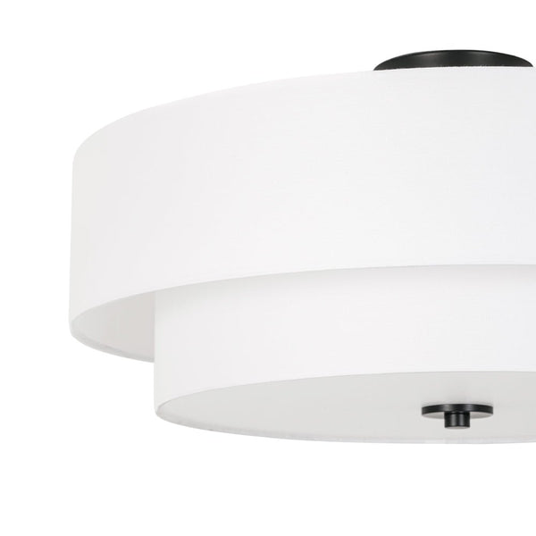 Modern Double Layer Concentric Linen Fabric Round Semi Flush Mount - Yiilighting