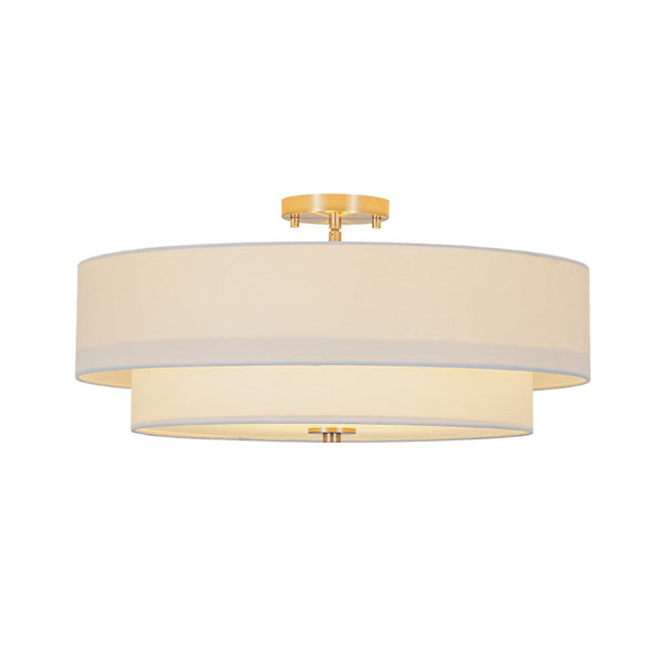 Modern Double Layer Concentric Linen Fabric Round Semi Flush Mount - Yiilighting