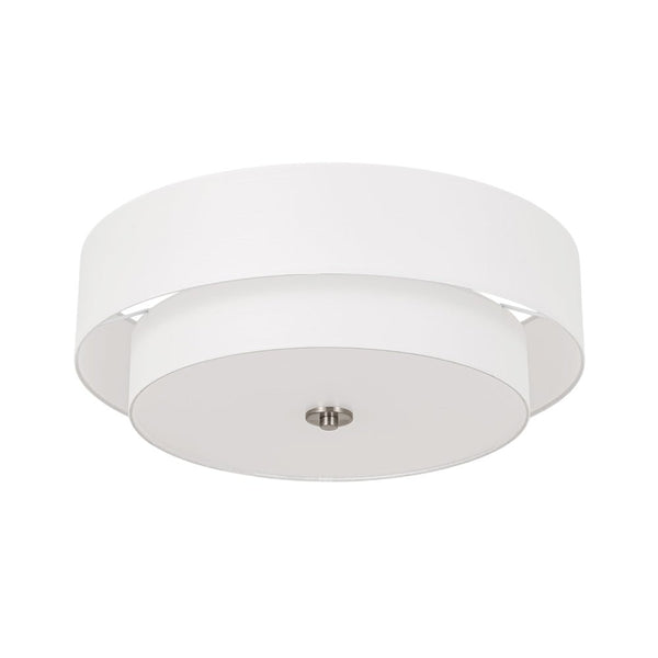 Modern Double Layer Concentric Linen Fabric Round Semi Flush Mount - Yiilighting