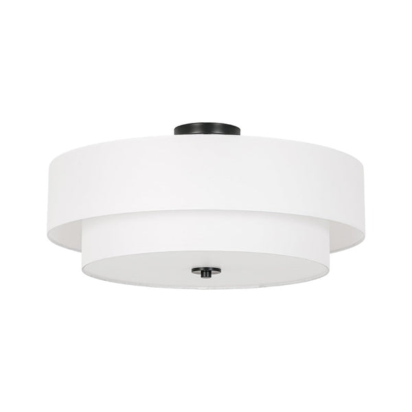 Modern Double Layer Concentric Linen Fabric Round Semi Flush Mount - Yiilighting