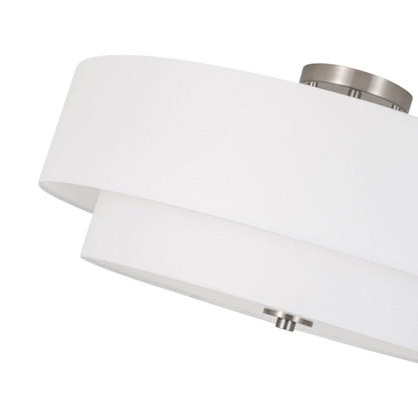 Modern Double Layer Concentric Linen Fabric Round Semi Flush Mount - Yiilighting