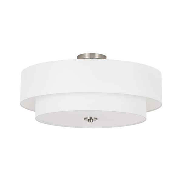 Modern Double Layer Concentric Linen Fabric Round Semi Flush Mount - Yiilighting