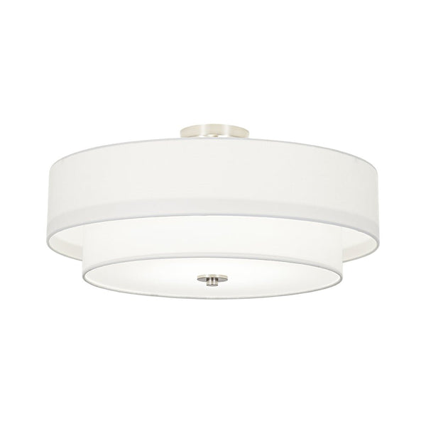 Modern Double Layer Concentric Linen Fabric Round Semi Flush Mount - Yiilighting