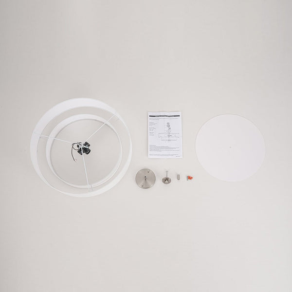 Modern Double Layer Concentric Linen Fabric Round Semi Flush Mount - Yiilighting