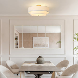 Modern Double Layer Concentric Linen Fabric Round Semi Flush Mount - Yiilighting