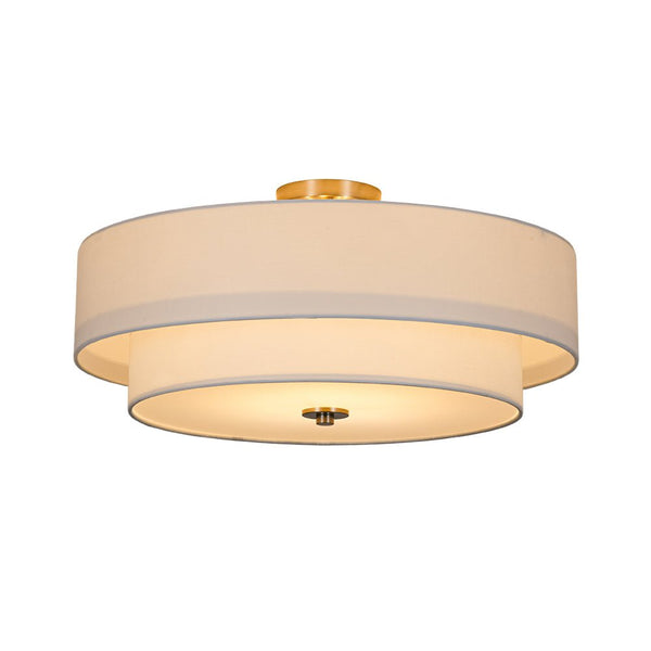 Modern Double Layer Concentric Linen Fabric Round Semi Flush Mount - Yiilighting