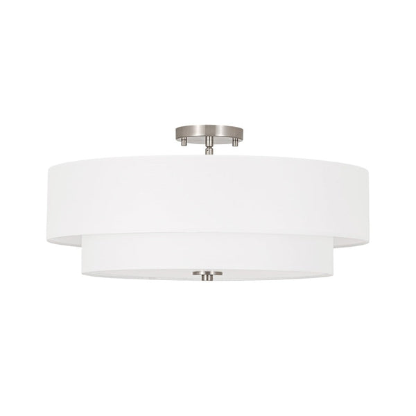 Modern Double Layer Concentric Linen Fabric Round Semi Flush Mount - Yiilighting