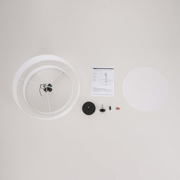 Modern Double Layer Concentric Linen Fabric Round Semi Flush Mount - Yiilighting