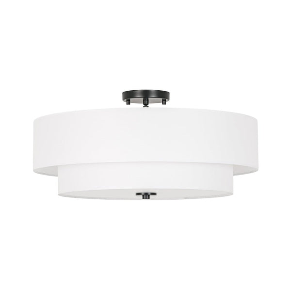 Modern Double Layer Concentric Linen Fabric Round Semi Flush Mount - Yiilighting