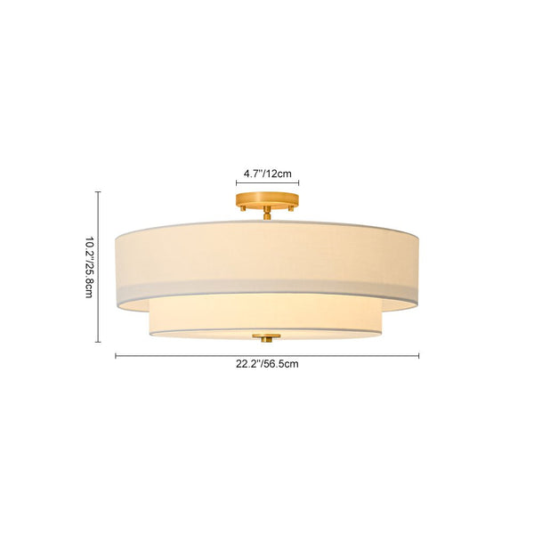 Modern Double Layer Concentric Linen Fabric Round Semi Flush Mount - Yiilighting