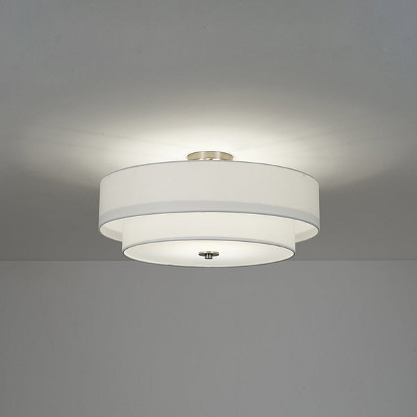 Modern Double Layer Concentric Linen Fabric Round Semi Flush Mount - Yiilighting