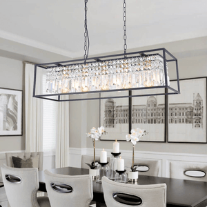 Modern Farmhouse Crystal Strips 5 Light Black Linear Chandelier - Yiilighting