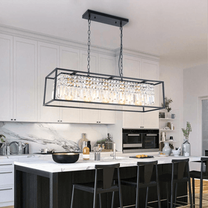 Modern Farmhouse Crystal Strips 5 Light Black Linear Chandelier - Yiilighting