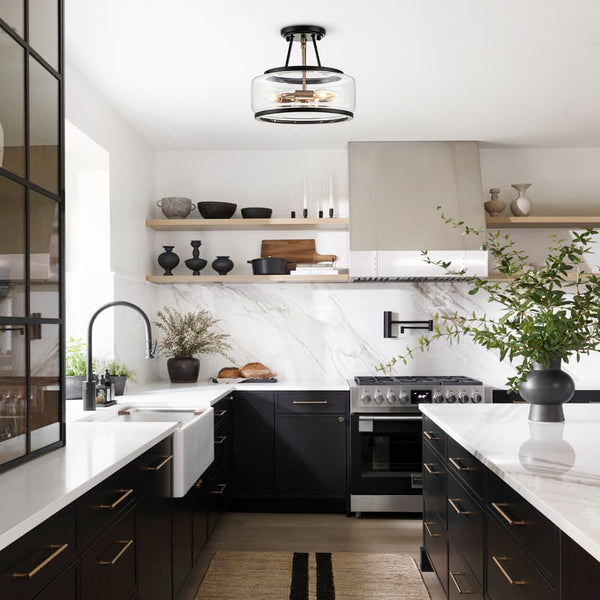 Modern Farmhouse Semi Flush Mount in Open Clear Glass - Yiilighting