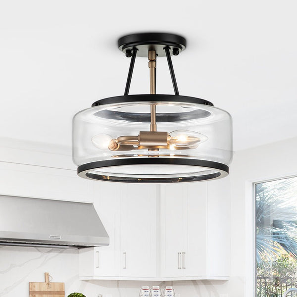 Modern Farmhouse Semi Flush Mount in Open Clear Glass - Yiilighting