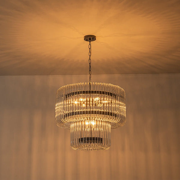 Modern Glam 9 - Light Two - Tiered Glass Rod Round Chandelier - Yiilighting