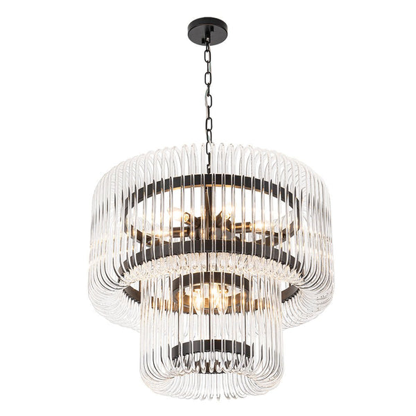 Modern Glam 9 - Light Two - Tiered Glass Rod Round Chandelier - Yiilighting