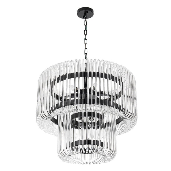 Modern Glam 9 - Light Two - Tiered Glass Rod Round Chandelier - Yiilighting