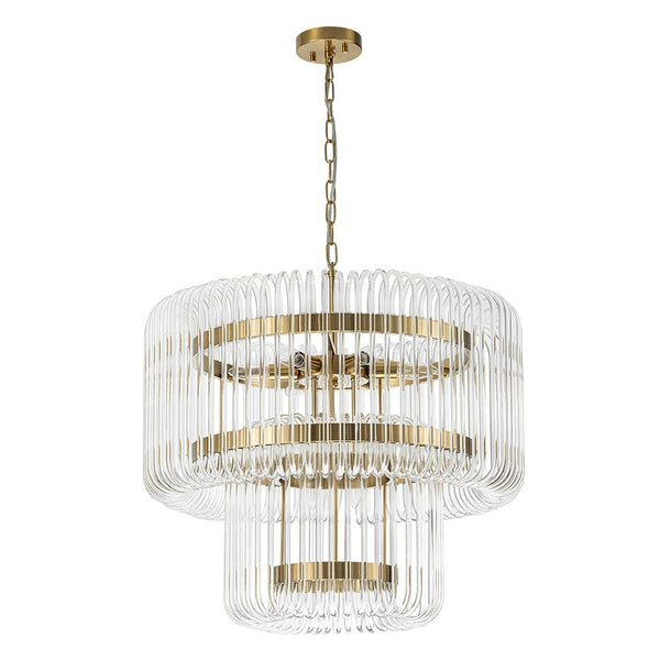 Modern Glam 9 - Light Two - Tiered Glass Rod Round Chandelier - Yiilighting