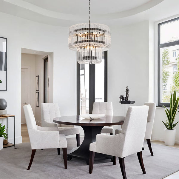 Modern Glam 9 - Light Two - Tiered Glass Rod Round Chandelier - Yiilighting