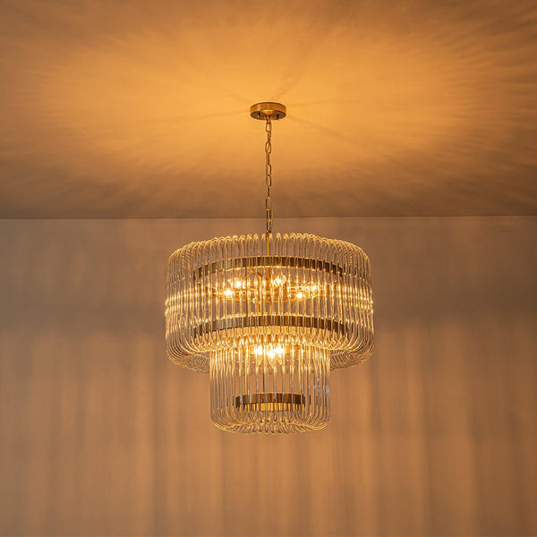 Modern Glam 9 - Light Two - Tiered Glass Rod Round Chandelier - Yiilighting