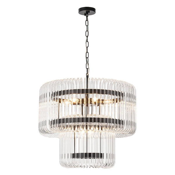 Modern Glam 9 - Light Two - Tiered Glass Rod Round Chandelier - Yiilighting