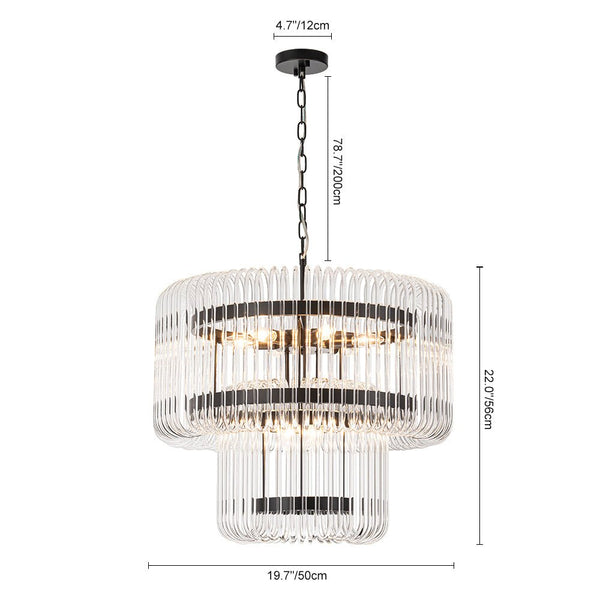 Modern Glam 9 - Light Two - Tiered Glass Rod Round Chandelier - Yiilighting