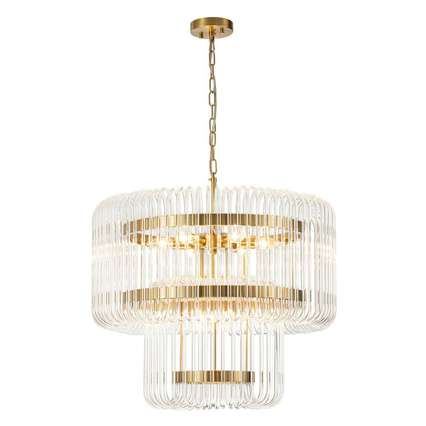 Modern Glam 9 - Light Two - Tiered Glass Rod Round Chandelier - Yiilighting