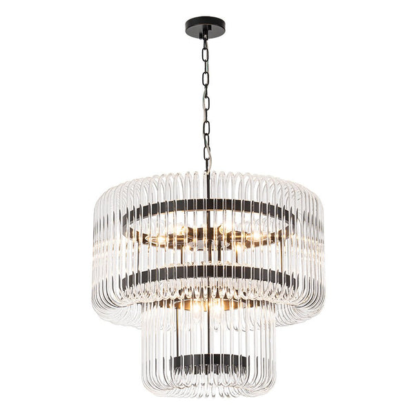 Modern Glam 9 - Light Two - Tiered Glass Rod Round Chandelier - Yiilighting