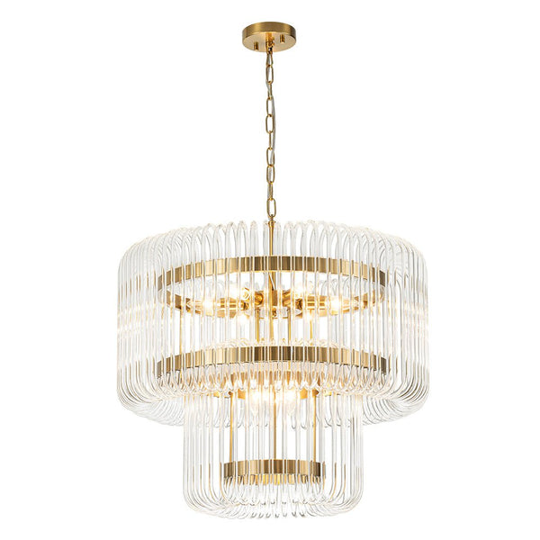 Modern Glam 9 - Light Two - Tiered Glass Rod Round Chandelier - Yiilighting