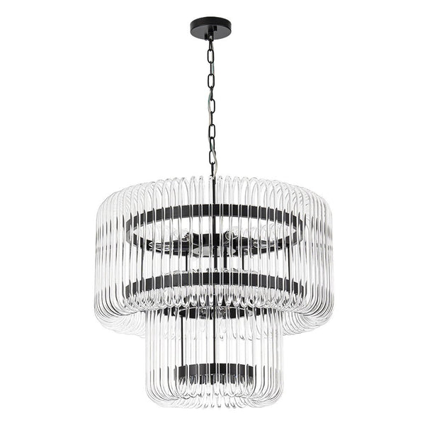 Modern Glam 9 - Light Two - Tiered Glass Rod Round Chandelier - Yiilighting