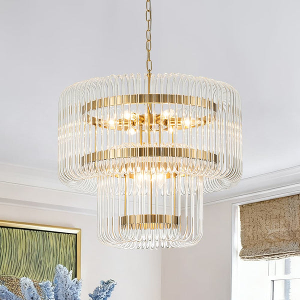 Modern Glam 9 - Light Two - Tiered Glass Rod Round Chandelier - Yiilighting