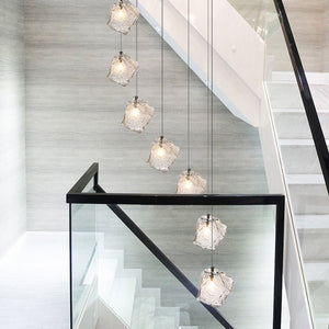 Modern Glass Foyer Cube Staircase Multi - Light Pendant - Yiilighting