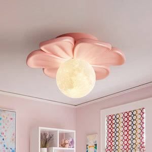 Modern Macaron Pastel Textured Floral Lunar Moon Petal Flush Ceiling Lamp For Kids - Yiilighting