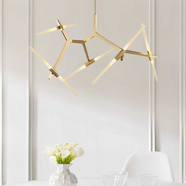 Modern Mid - Century 10 Light Brass Branch Glass Chandelier - Yiilighting