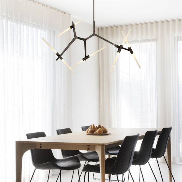 Modern Mid - Century 10 Light Brass Branch Glass Chandelier - Yiilighting