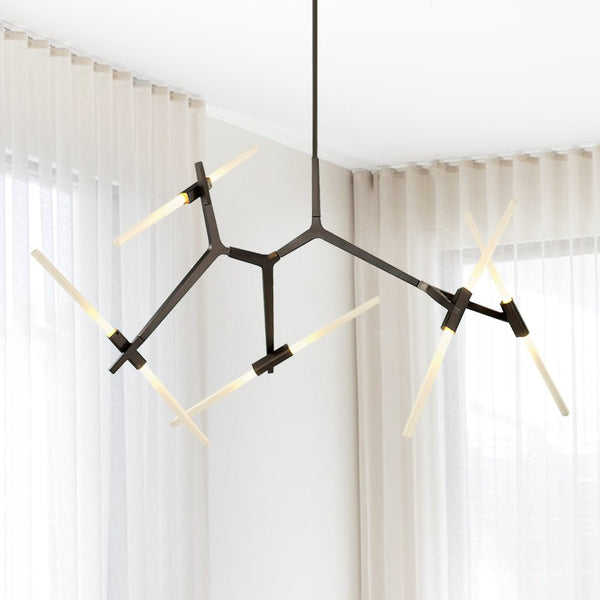 Modern Mid - Century 10 Light Brass Branch Glass Chandelier - Yiilighting