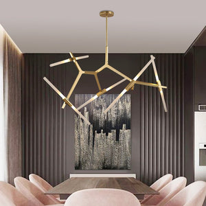 Modern Mid - Century 10 Light Brass Branch Glass Chandelier - Yiilighting