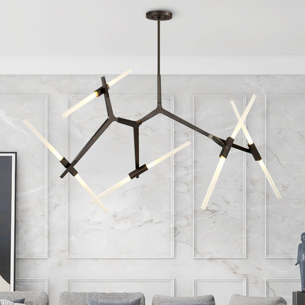 Modern Mid - Century 10 Light Brass Branch Glass Chandelier - Yiilighting