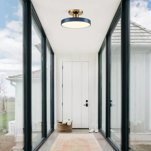 Modern Minimalist Round Drum LED Semi Flush Mount Ceiling Light - Yiilighting