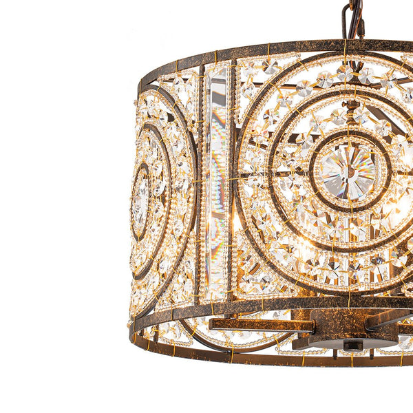 Modern Retro 4 - Light Antique Bronze Round Cage Crystal Chandelier - Yiilighting