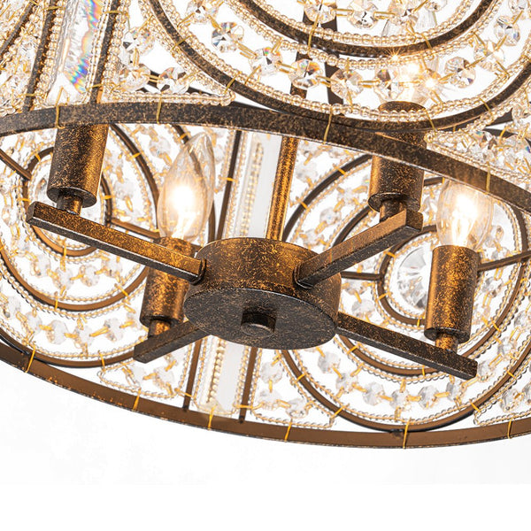 Modern Retro 4 - Light Antique Bronze Round Cage Crystal Chandelier - Yiilighting