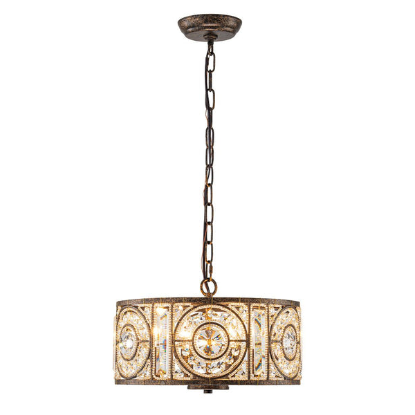 Modern Retro 4 - Light Antique Bronze Round Cage Crystal Chandelier - Yiilighting