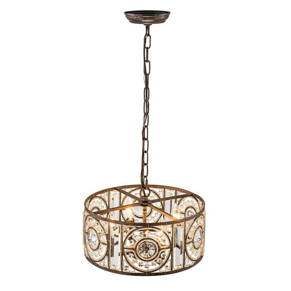 Modern Retro 4 - Light Antique Bronze Round Cage Crystal Chandelier - Yiilighting